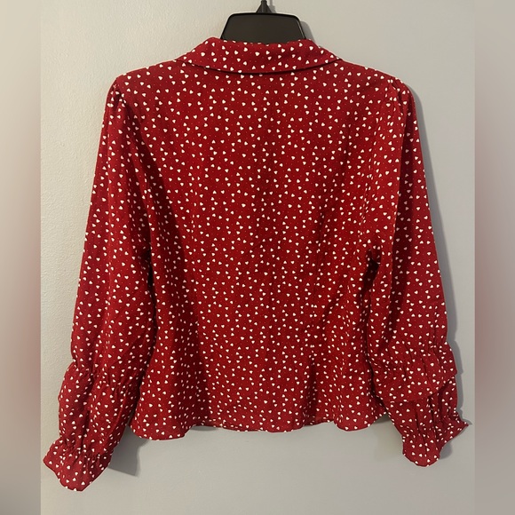 Allegra K Red Blouse with White Heart Pattern NWOT - Picture 5 of 6